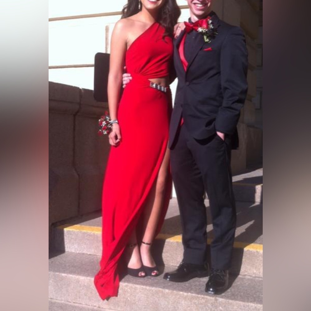 Elegant Red Gown with Shawl One shoulder dress